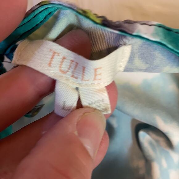 Tulle Flower Floral Overlay Sheer Blouse Large - Picture 6 of 7